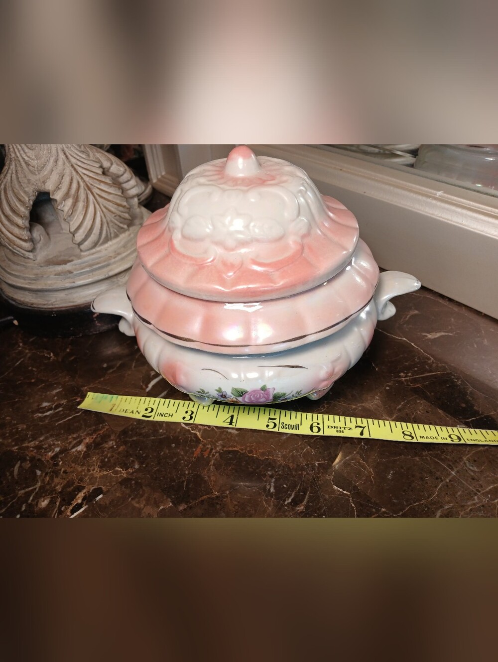 Vintage Chinese Pink & White Iridescent Porcelain Ginger Jar 5.5" Tall With Lid - Picture 14 of 16